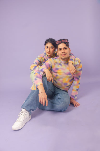 Blusa mesh manga campana acuarela lila