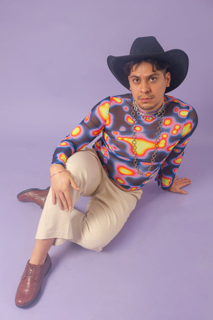 Blusa mesh manga campana lava negra