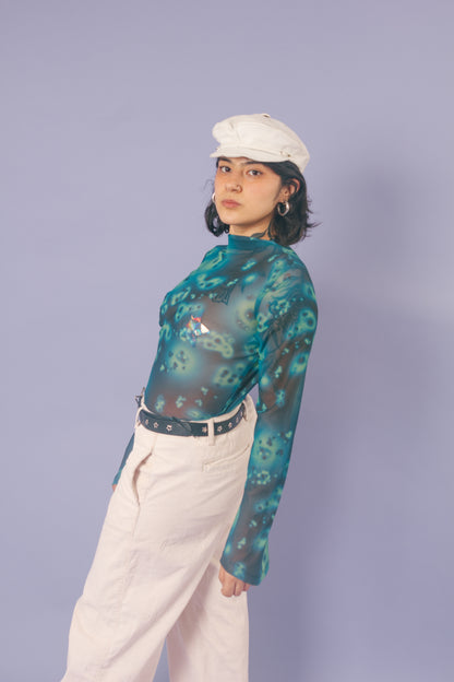 Blusa mesh manga campana galaxia