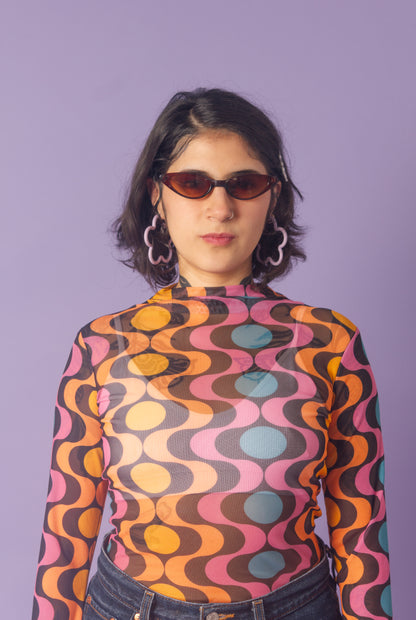 Blusa mesh manga campana geométrico