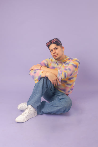 Blusa mesh manga campana acuarela lila