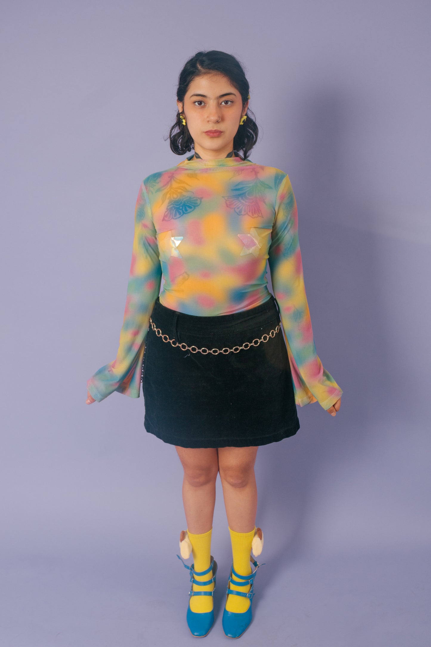 Blusa mesh manga campana Acuarela