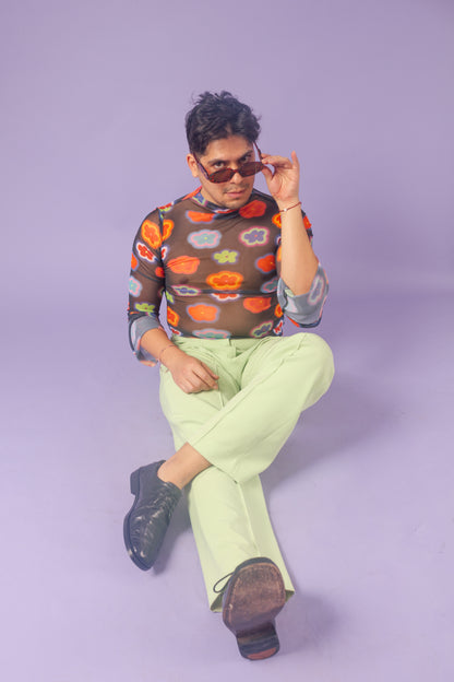 Blusa mesh manga campana flores colores