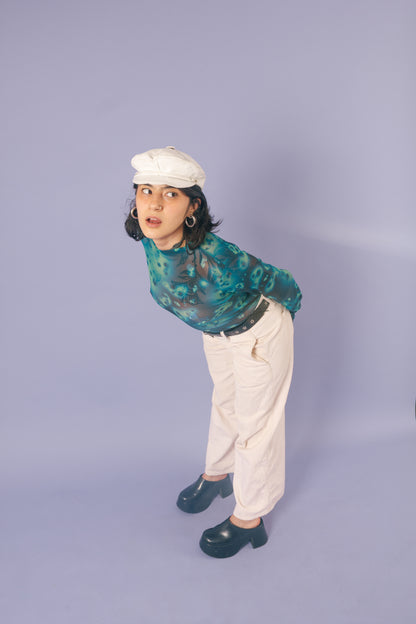 Blusa mesh manga campana galaxia