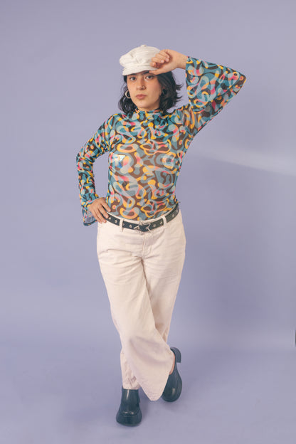 Blusa mesh manga campana amibas