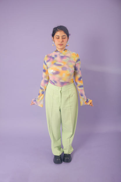 Blusa mesh manga campana acuarela lila