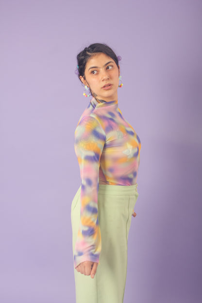 Blusa mesh manga campana acuarela lila